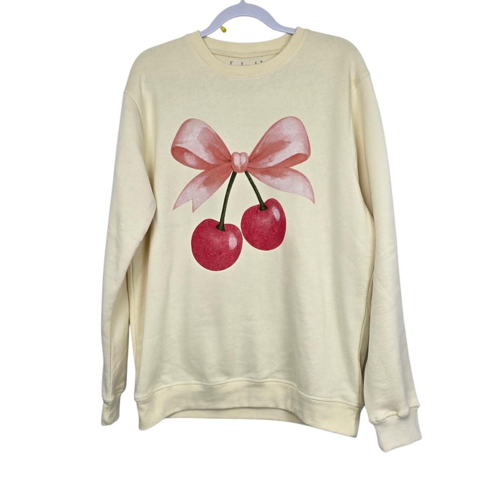 TRDMRK Women’s Cherry Graphic Crewneck Sweater Sz L NWOT Pullover Casual Cozy